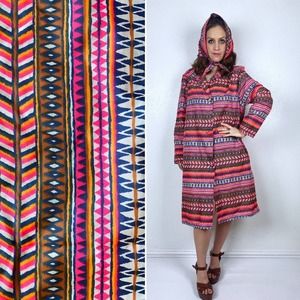 vtg 60s Neon Pink AQUASHEEN Scarf RAINCOAT Large psychedelic vinyl spring jacket